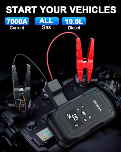 7000A Jump Starter with Air Compressor, VoltSurge 150PSI Battery Charger Pack (All Gas/10.0L Diesel), 12V Battery Jumper Starter Portable, Car Jump Box with Large LCD Display - Image 3