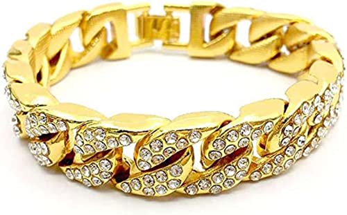 Foaume Fashion Cool Cuban Chain Bracelet Heavy Duty Bracelet Gold Light Bracelet Men Women Hip Hop Bracelet Gold Chain Bracelet 18K Gold Plated Bracelet With Clear Rhinestones #TOP2