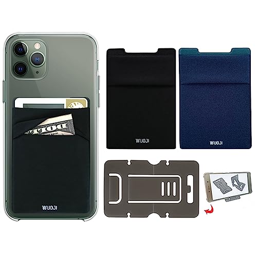 Image of RFID Blocking Phone Card Wallet - Double Secure Pocket - Ultra-Slim Self Adhesive Credit Card Holder Card Sleeves Phone Wallet Sticker All Smartphones (Black Blue)-2PC