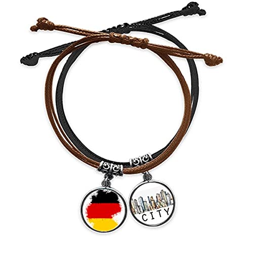 Bracelet drapeau Allemagne en cuir tressé et cordon noir pour homme et femme