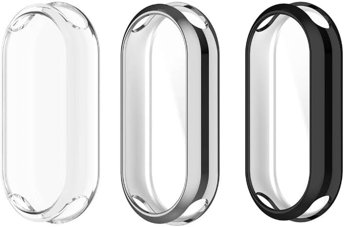 Sumaswit [3 PACK] Screen Protector Case Compatible for Xiaomi Mi Band 9 Smart Bracelet,Soft TPU Slim Full Coverage Protective Cases Cover for men and women (Black+ Silver+Clear)