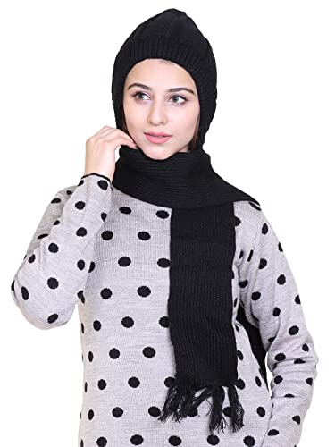 Image of Gajraj Unisex Soft Knitted Winter Warm Woolen Cap with Woolen Lovely Muffler|Fur Cap with Muffler