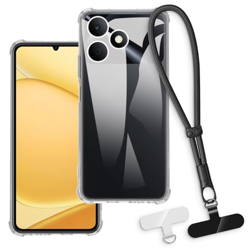 OAGELIM 2-in-1�ی�P�[�X�ƃ��X�g�X�g���b�v OPPO Realme Note 80 4G �Ƃ̌݊������� ���O���\�ȃ��j���[�h�t���d�b�J�o�[�A����~�ߕ����h�~�O���b�v�n���h�� (�N���A + �u���b�N)