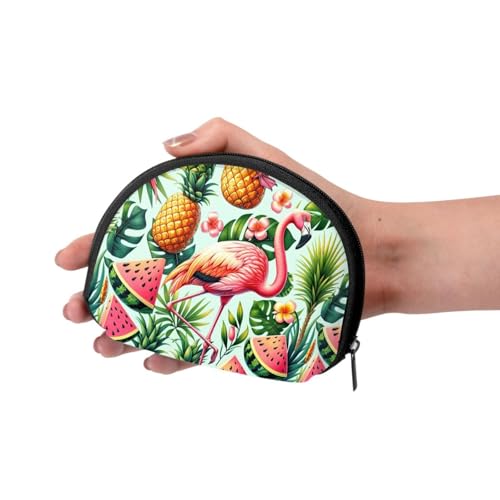 Portable Coin Purse Flamingo-Palm-Leaves-Pineapple Mini Zippered Money Pouch Card Holder3