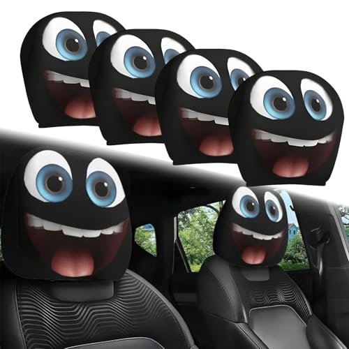 2PCS Funny Cartoon Car Headrest Covers, Cute Funny Cartoon Eyes Car Seat Head Rest Protector for Auto Front Seat Rest Decoration (C-2 Pairs)