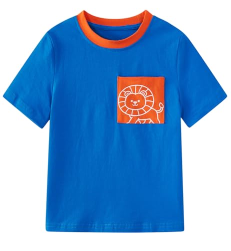 grehava Boys T-Shirts 4-5 Years Kids Pocket Graphic Tee Shirts for Summer Casual Vacation Fishing Birthday Party Camisa para niño Royal Blue