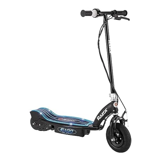 Razor E100 Electric Scooter for Kids Ages 8+ - 8" Pneumatic Front Tire, Hand-Operated Front Brake, Up to 10 mph and 40 min of Ride Time, For Riders up to 120 lbs