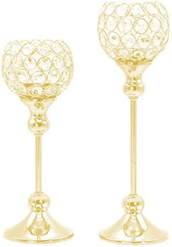 Crystal Tealight Gold Candle Holders Wedding Table Centrepieces Home Decor Best Gift Items Set of 2 Piece (8" /10" Inch Tall)