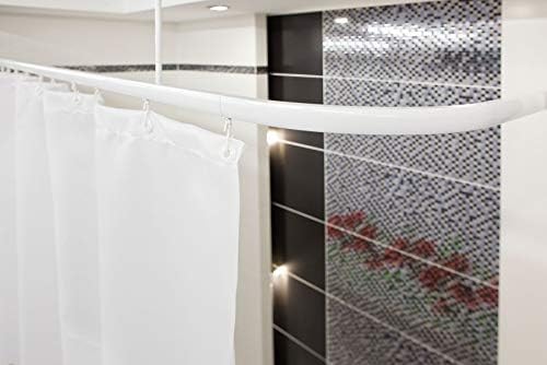 White Shower Curtain Rail Rod, L or U Shape, Corner Pole Track With Hooks And 2 Ceiling Supports