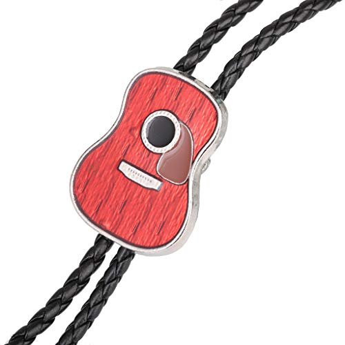 Generic 2pcs Estilo Vintage Guitarra Forma Cowboy Bolo Gravata Gravata de Couro para Homens Vermelho