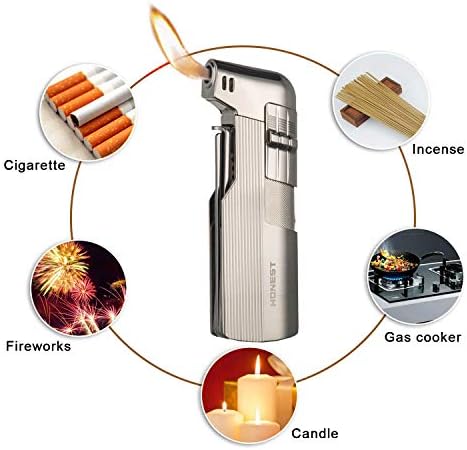 PROMISE Pipe Lighter Soft Flame with Czech Pipe Tools Refillable Butane lighters Father Day Husband Gift (Silver-E)