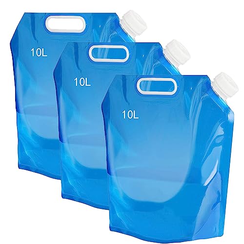 BKJJ Recipiente Agua Plegable, 3 Piezas 10L Contenedor Agua Potable, Bolsa Depósito Agua Plegable, Recipiente Agua Plegable para Acampar Senderismo Picnic BBQ, Azul