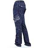 Crosshatch BNWT Designer Branded Heavy Duty Multi Pocket Dark Cargo Combat Denim Jeans Pants All Waist & Leg Sizes Darkwash 34W X 32L