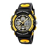 ALCXAZS Orologio sportivo multifunzionale per studenti per attività quotidiane Orologio elettronico per bambini da uomo impermeabile in ABS con data luminosa, giallo