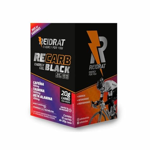 Reidrat Recarb Energy Gel Black Sabores Sortidos Caixa Com 10 Sachês De 30G (300G) Carboidrato Em Gel Bebida Energética Com Cafeína Taurina E Beta Alanina Carboidratos Eletrólitos