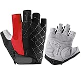 NESPIQ Guantes De Bicicleta De Montaña Guantes De Medio Dedo Para Levantamiento De Pesas, Deporte, Acolchado, Levantamiento De Pesas, Gimnasio, Diseño Acolchado Duradero(Rot,Large)