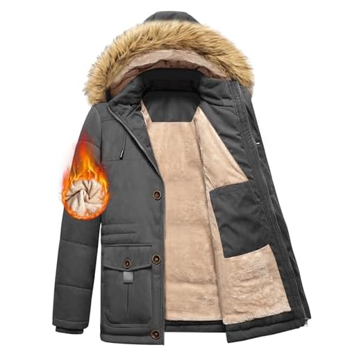 FemiChic Homme Manteau D'hiver Veste Chaude Blouson À Capuche Fausse Fourrure Amovible Jacket Doublure Polaire D'extérieur Winter Décontractée Résistant Epaissé Avec Poches Coa(Gris,M)