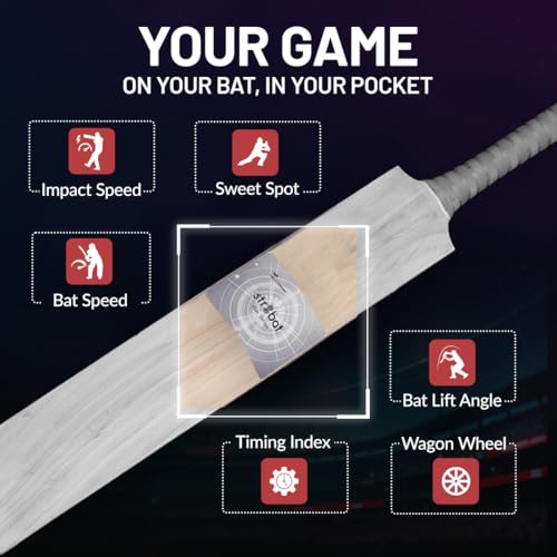 Image of str8bat Pro - Smart Sticker for Cricket Bat | Paper-Thin Smart Motion Sensor for Real-Time Shot Tracking with Performance Insights & Unlimited Storage | Enhances Batting Skills | for Players, Coaches
