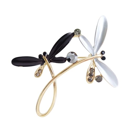 Image of Navachi 18k Gold Plated Multicolor Enamel White Crystal Double Dragonfly Wings Brooch Pins