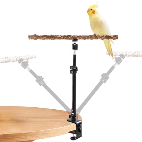 Neeenn 16-24 Inch Height Adjustable Bird Perch Stand, Natural Pepper Wood Parrot Perch Toy, Bird Training Perch Stand, Indoor and Outdoor Bird Stands for Small to Medium Bird