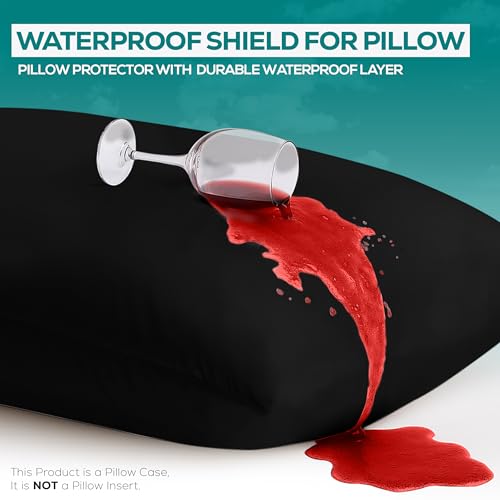 Image of Utopia Bedding Premium 100% Waterproof Pillow Protectors with Zipper King Size (Set of 2), Bed Bug and Dust Mite Proof Zippered Pillow Covers, Pillow Encasement Cases, Black