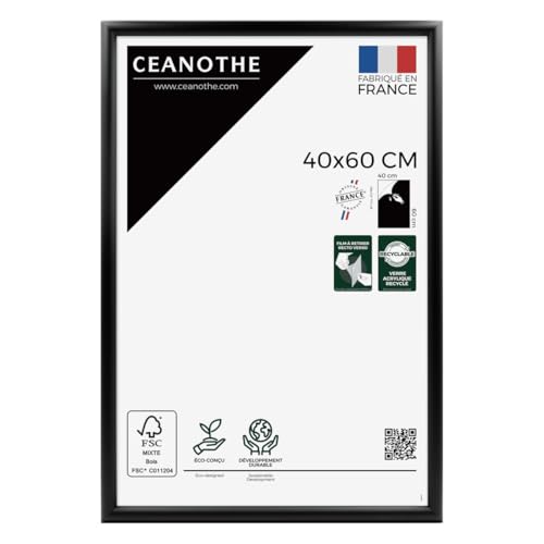 Ceanothe Cadre Photo 40x60 cm en Bois Noir, pour Exposition et Idéal pour Poster Photo Paysages et A3, Collection Essentiel Verre Acrylique Incassable Fabriqué en France