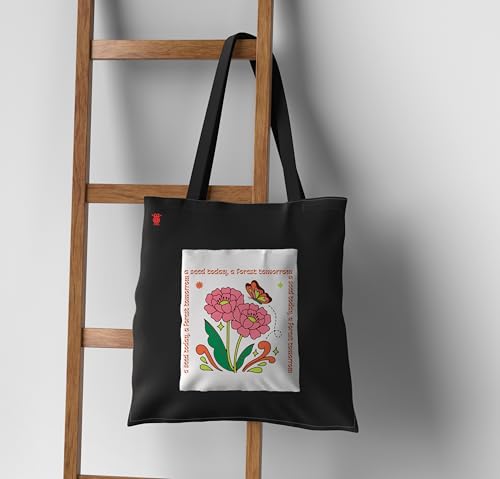 Image of ZORI Black Tote Bag With Pocket Printed Designed Canvas Tote Bags For Women large capacity,Tote bag For Shopping, College, Travel, More Canvas Handbag For Unisex Bag