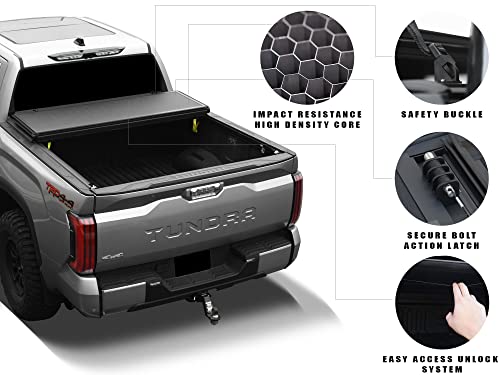 Armordillo CoveRex TFX Low Profile Hard Tri-Fold Tonneau Cover+Diamond Plate Rubber Truck Bed Mat|Compatible with 2022-2024 Ford Maverick 4.6 Ft 54.4" Bed|28724972|Aluminum|Truck Bed Cover|Truck Mat by ARMORDILLO - Image 3