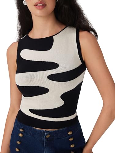 CIDER Sleeveless Knit Tank Top Going Out Y2k Wave Pattern2