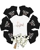 JGA Tshirt Frauen Weiss Schwarz, Team Braut T-Shirt Set Rose Gold Rosegold Glitzer, Junggesellenabschied Hochzeit Party Personalisiert mit Namen, Kleidung Oberteil Weiß Bio Baumwolle
