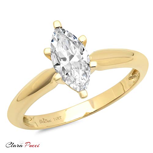 1.0 Ct Marquise Brilliant Cut Simulated Diamond Cz Solitaire Engagement Wedding Ring 14K Yellow Gold, Size 6 #TOP3