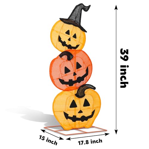 Lewis&Wayne OUTDOOR-LIGHTED-HOLIDAY-DISPLAYS Halloween Lighted Stacked Pumpkins Decoration, Pre-Lit With 50 Warm White Lights Jack-O-Lantern Pumpkins Lights, Halloween Light Up Pumpkin For Indoor, Outdoor thumb #2