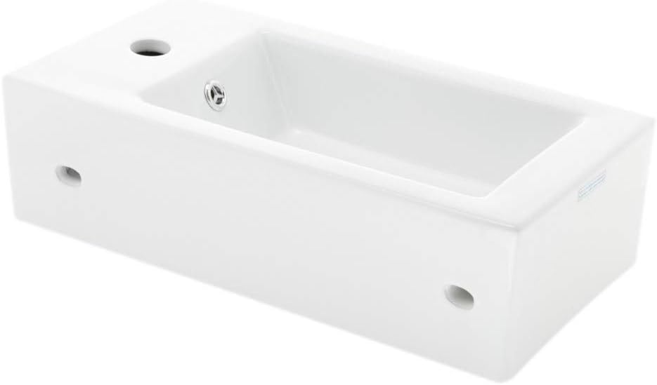 Renovators Supply Manufacturing Wall Mounted Bathroom Sink 19.8 In. White Ceramic Rectangular Wall Hung Sink With Overflow And Single Faucet Hole
