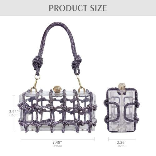 Image of Clear Acrylic Clutch, Glitter Rhinestone Purse Handbag with Bling Rope for Banquet Party (Dark Purple, (L*W*H): 19cm*6cm*10cm /7.48 inch*2.36 inch*3.94 inch)