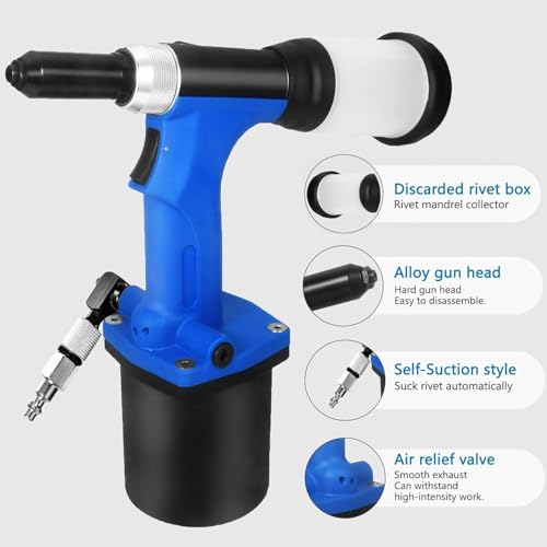 LithiCraft Pneumatic Blind Rivet Gun, Self-Priming Air Pop Riveter Kit with 3/16, 5/32, 1/8, 3/32 Nosepieces, 19 mm Stroke, 360-degree Swivel, Air Hydraulic Pop Rivet Gun for Automotive Repair by LithiCraft - Used condition - Image 6