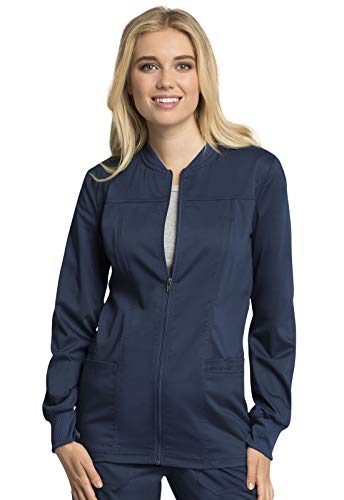 Workwear Revolution Tech Women Warm Up Scrubs Jacket Zip Front WW305AB, XL, Navy