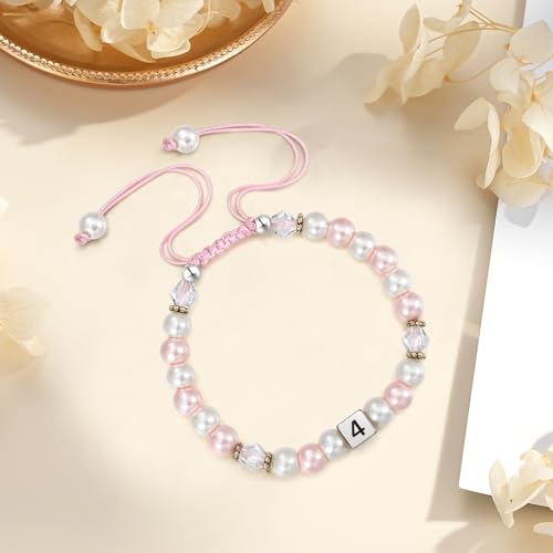 Image of 4-12 Year Old Girl Birthday Gifts, Adjustable Pink White Pearl Beaded Bracelet for Teen Girls, 4-12th Happy Birthday Christmas Graduation Gifts for Daughter Granddaughter Niece