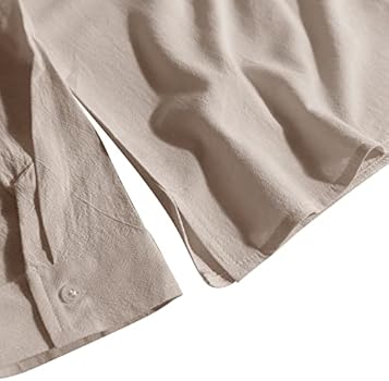 LVCBL Linnen overhemd heren korte mouwen linnen korte mouwen henley hemd zomer licht banded kraag strand tops M-3XL, wit, L