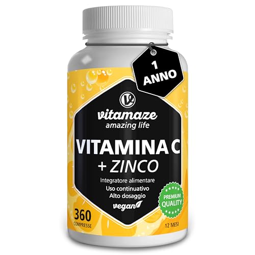 Integratore Vitamina C 1000mg + Zinco, 360 Compresse, Vitamaze