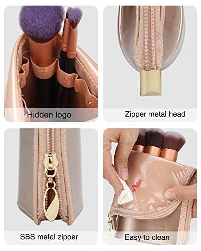 Makeup Brush Holder Organizer Bag Professional Artist Brushes Travel Bag Stand-Up Makeup Cup Waterproof Dust-Proof Brush Storage Pouch Case (Rose Gold) #TOP4