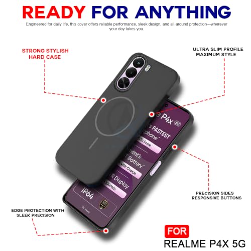 Image of AESTMO Shockproof Back Case Cover for Realme P4X 5G | Slim Hard Shell | Hard Back Cover for Realme P4X 5G (Compatible with MagSafe Accessories, Black)
