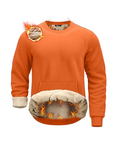 Pudolla Men's Sherpa Lined Sweatshirts Warm Soft Crewneck Sweatshirts Heavyweight Winter Pullover Kangaroo with Pouch Pocket