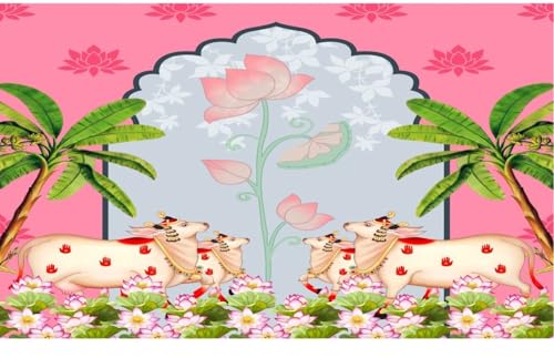 Image of zeonely mart varalakshmi Backdrop Cloth for Decoration Pooja | pichwai Background Cloth Cow Backdrop Cloth Decorations (5X8 FT) Background Decoration Cloths
