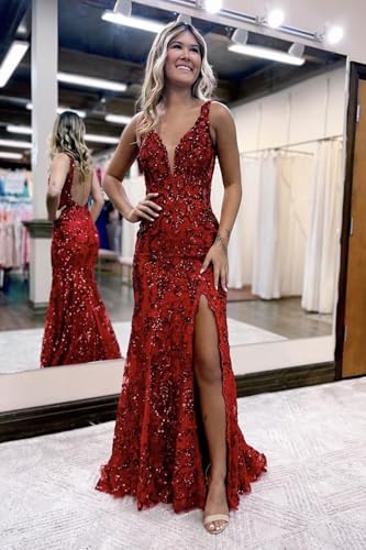 Lace Sequin Prom Dresses for Women 2025 Long Mermaid Corset Formal Evening Party Gown with Slit4