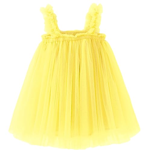 BGFKS Layered Tulle Tutu Dress for Toddler Girls,Baby Girl Rainbow Tutu Princess Skirt Set with Flower Headband.(Yellow,18 Months) - Thumbnail 3
