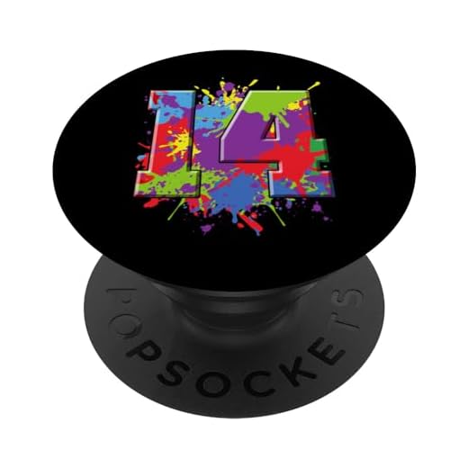 Camiseta de 14 cumpleaños con salpicaduras de pintura para niños y niñas de 14 años PopSockets PopGrip Intercambiable