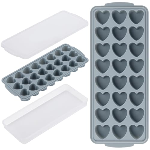 Heart Shaped Ice Cube Trays with Lid and Bins, Silicone Chocolate Mold, Easy Release Ice Trays, 24-Cavity Heart Molds for Ice Cubes, Gelatine, Baking and Candy by BTYMS - Used condition - US$7.66