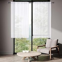 Cortinas Para Cocinas Pequeñas Modernas Juego de 2 visillos modernos, 76 x 92 cm, cortinas semitransparentes, de gasa transparente, para ventanas pequeñas, cocina (blanco)