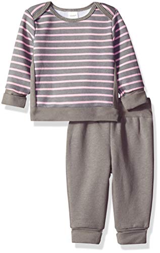 Hanes baby-girls Ultimate Flexy Adjustable Fit Jogger With Sweatshirt Layette Set, Pink/Grey Stripe, 6-12 Months US