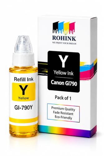 Image of ROHINK GI-790 Series Refill Ink, Compatible with G1000, G1010, G1100, G2000, G2100, G3000, G3010, G3012, G3100, G4000, G4010 Printers (Canon GI790 Yellow Pack 1)